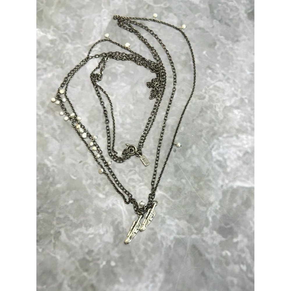 J Jill Long Layered Silver Necklace Southwestern Style With Feather Charms - Picture 12 of 12